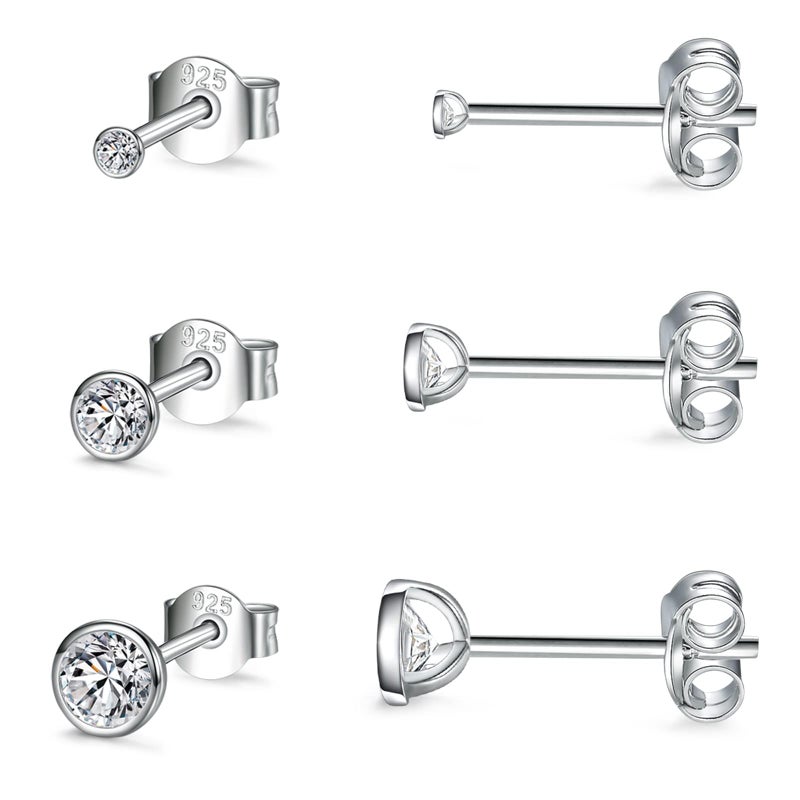 EPIRORA Sterling Silver Stud Earrings for Women Men- 3 Pairs of Tiny Round Cubic Zirconia Earrings CZ Small Cartilage Tragus Earrings(2mm/3mm/4mm) - Image 1